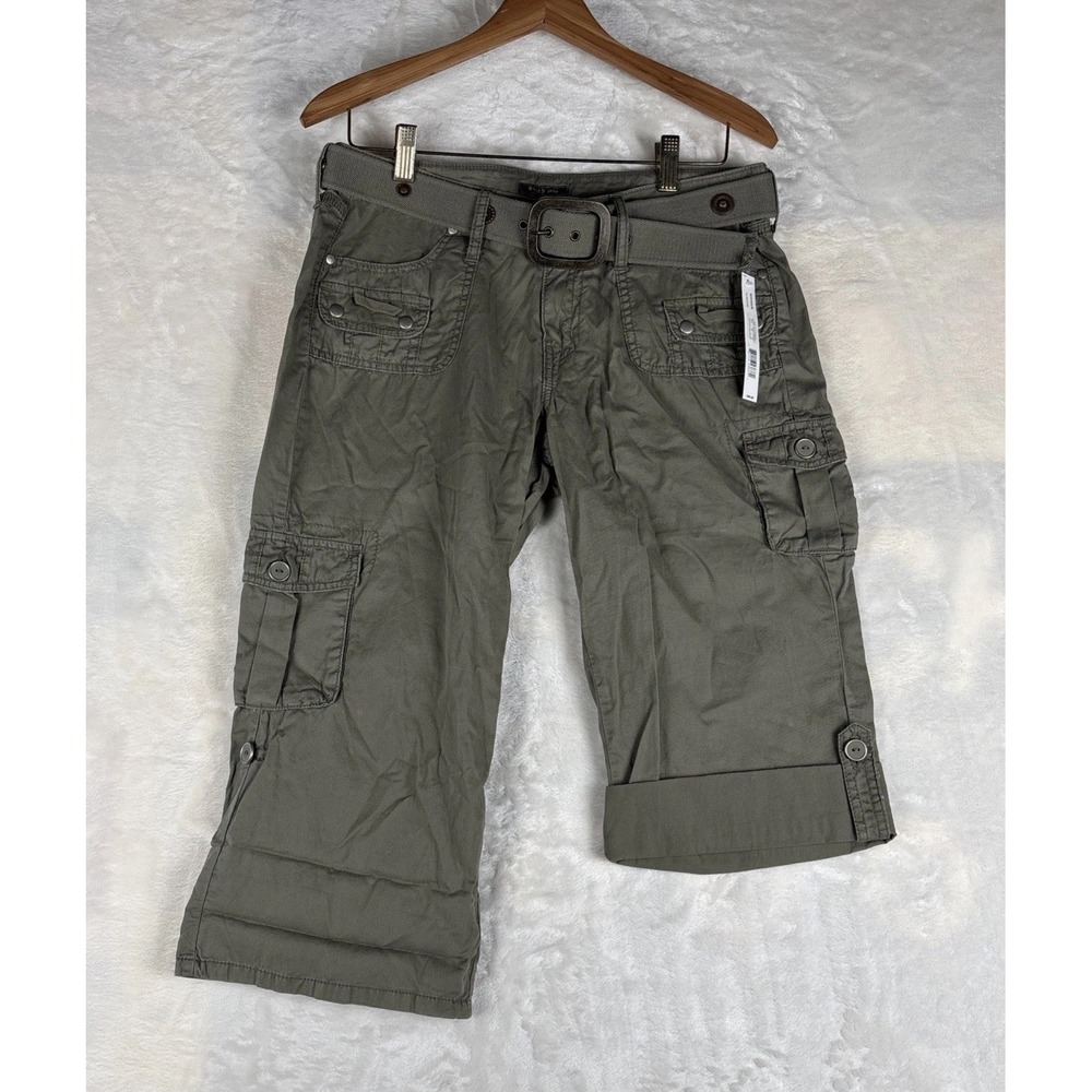Apt 9 Womens 10P Olive Green Zip Up Utility Cargo Capri Shorts Belt Y2K 90's
